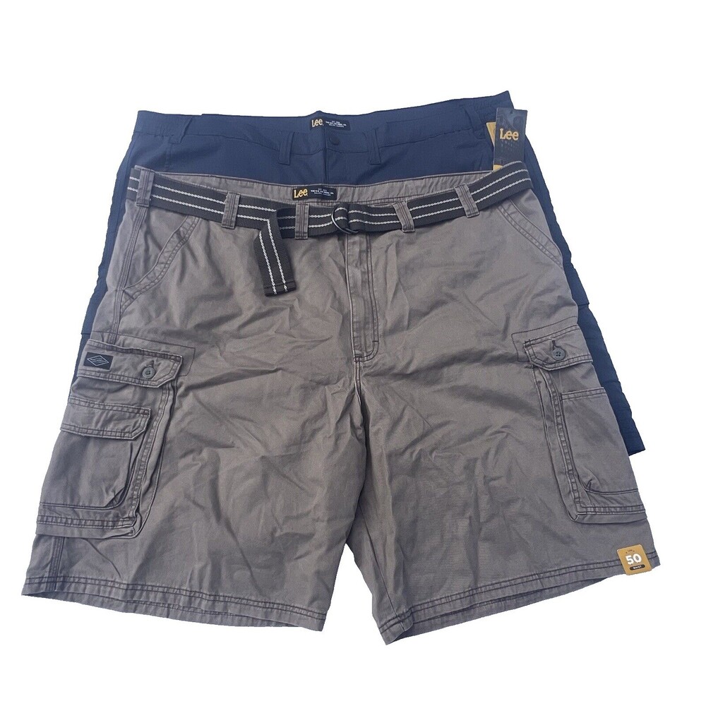 Lee (1) Khaki Green Soft Canvas (1) Navy Blue Microfiber Cargo Shorts Set of Two